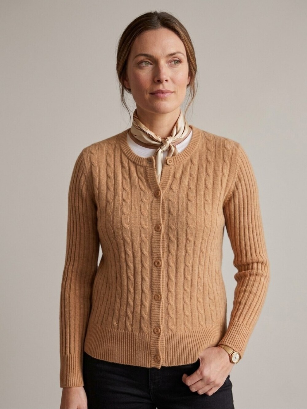 Vintage Beechers Brook Cashmilan Tan Cardigan Small 90s Academic Preppy Coquette